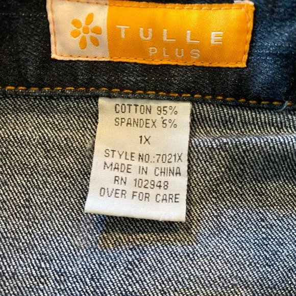 Tulle Plus Jacket Medium Dark Blue Stretch Denim Jean Jacket Size 1X - Picture 2 of 7